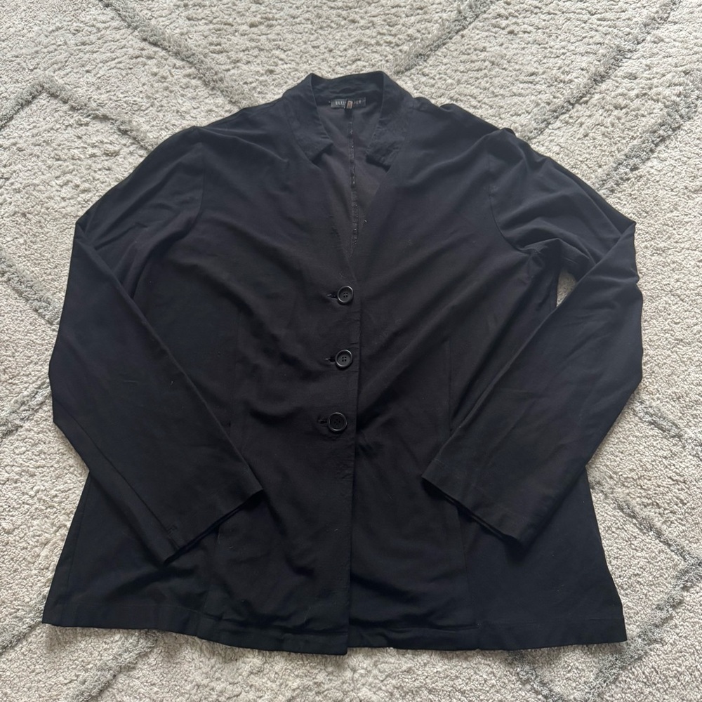 Eileen Fisher black blazer cardigan stretch 3 button medium
